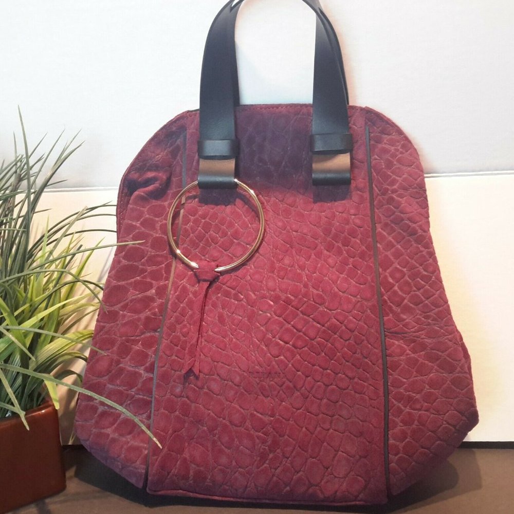 Ripani Burgandi Suede Croc Big Ring Medium Purse